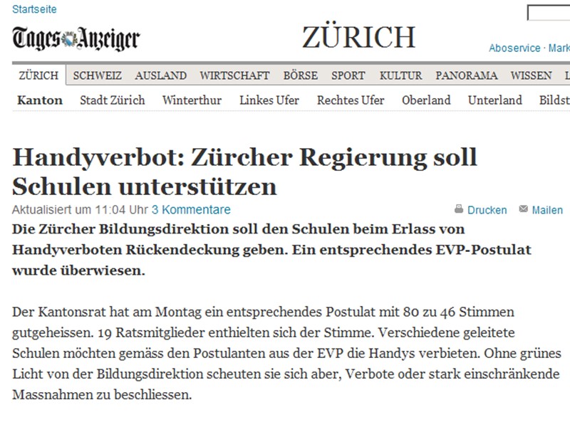 Handyverbot im Kanton Zürich?