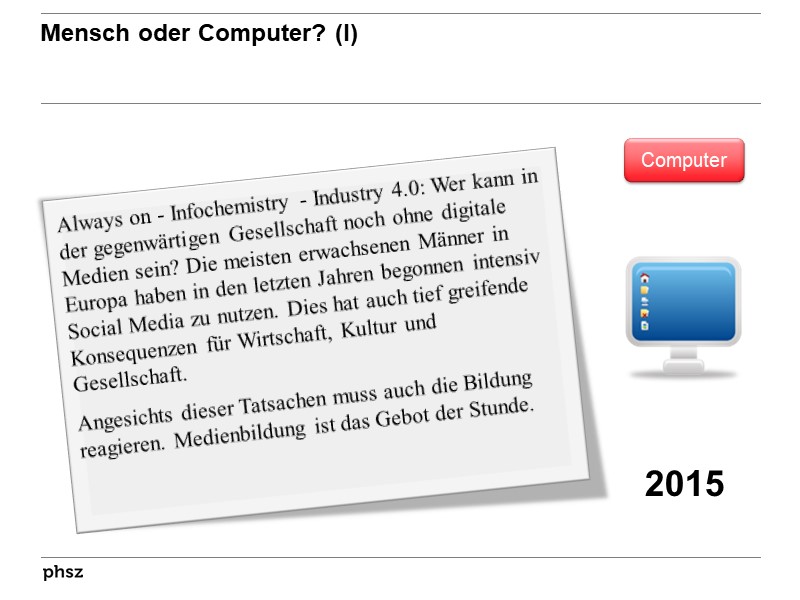 Mensch oder Computer? (I)