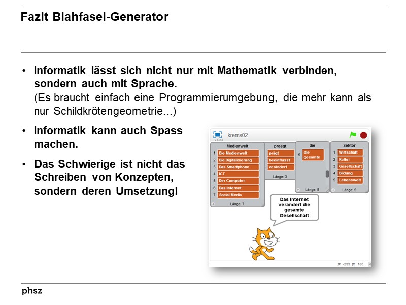 Fazit Blahfasel-Generator