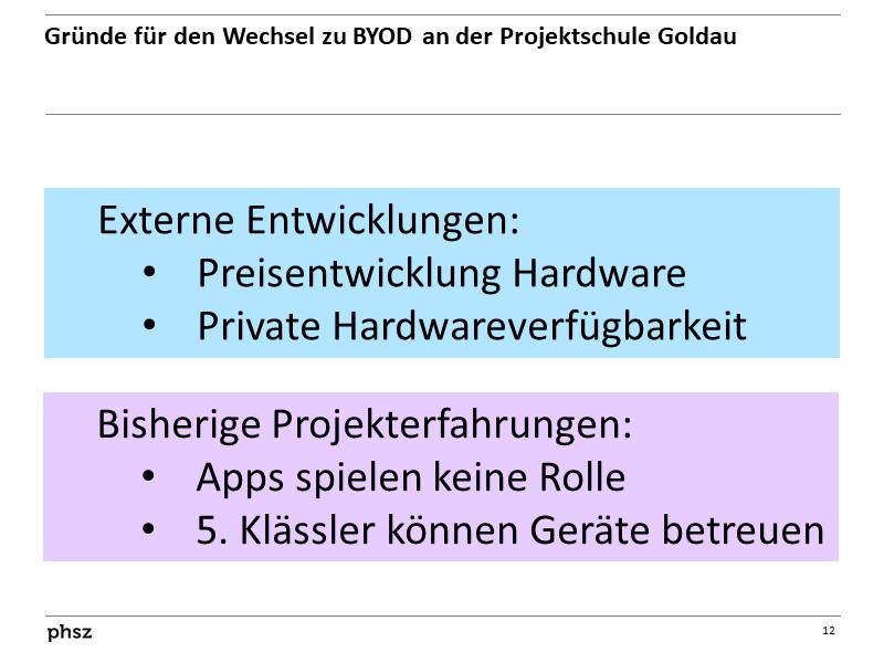 Gründe für den Wechsel zu BYOD an der Projektschule Goldau