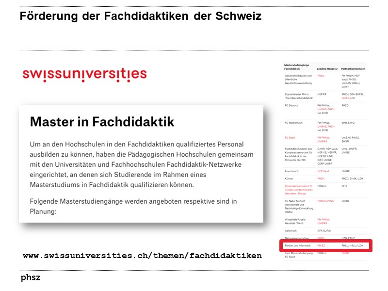 Förderung der Fachdidaktiken der Schweiz