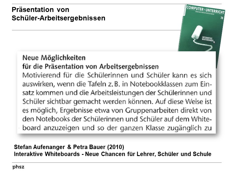 Präsentation von Schüler-Arbeitsergebnissen