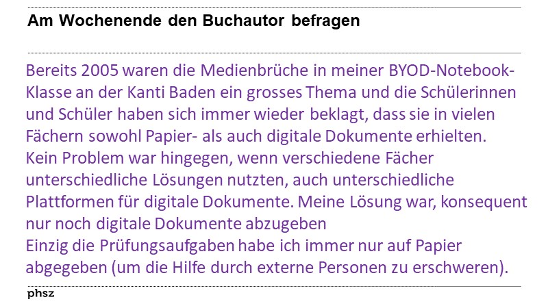 Am Wochenende den Buchautor befragen