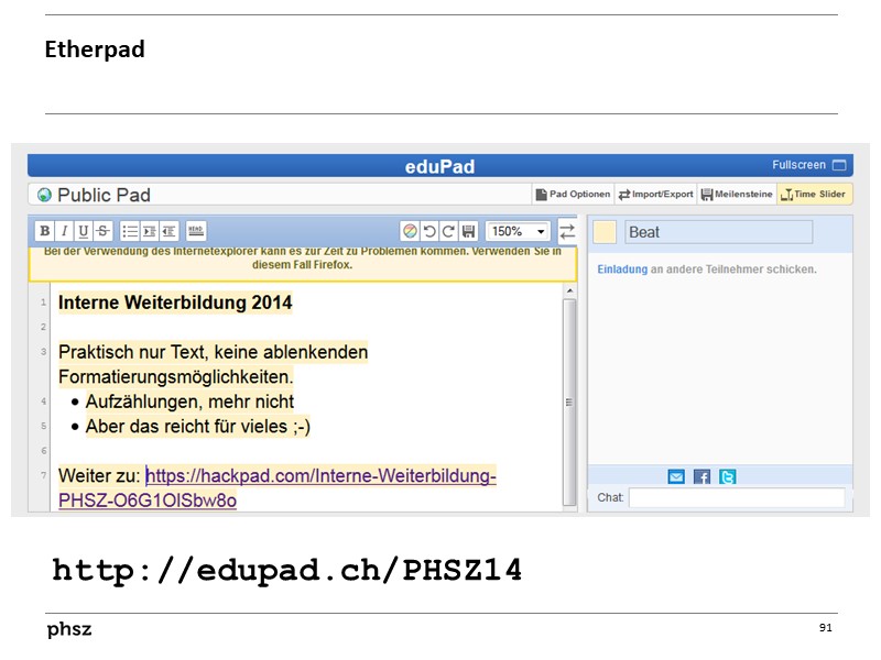  Werkzeuge für die PHSZ: Etherpad