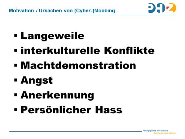 Motivation / Ursachen von (Cyber-)Mobbing