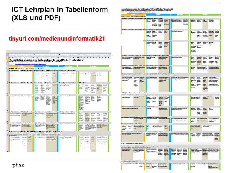 ICT-Lehrplan in Tabellenform (XLS und PDF)