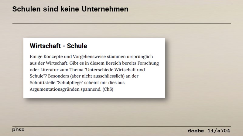 Schulen sind keine Unternehmen