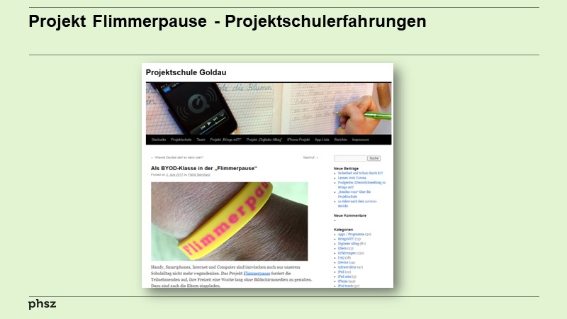 Projekt Flimmerpause - Projektschulerfahrungen