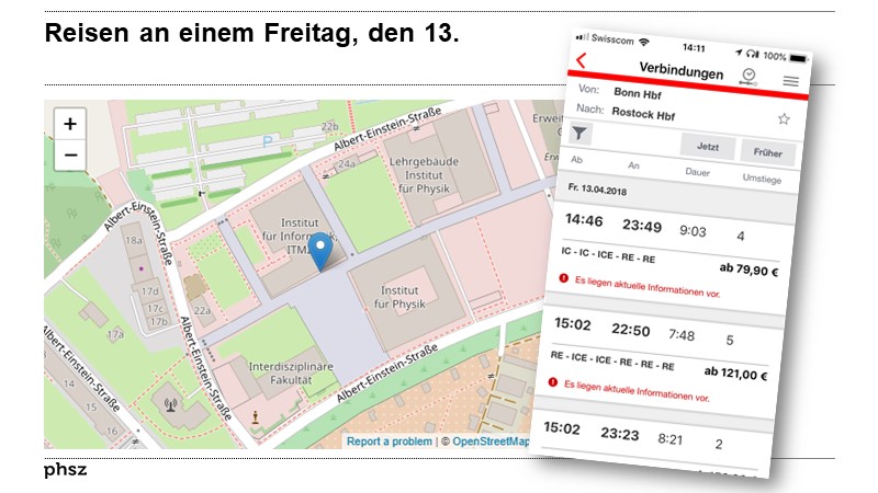 Reisen an einem Freitag, den 13.04.