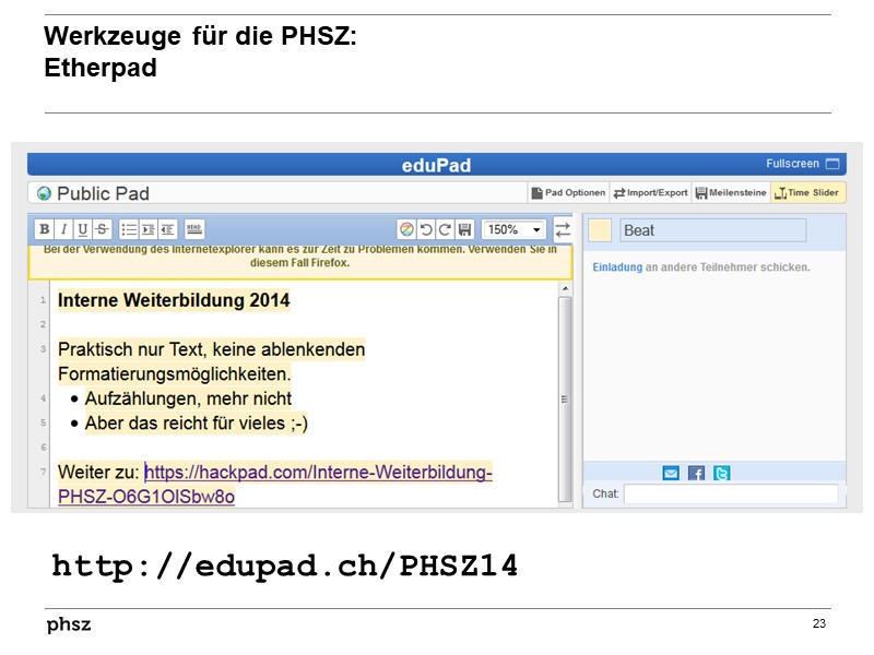  Werkzeuge für die PHSZ: Etherpad