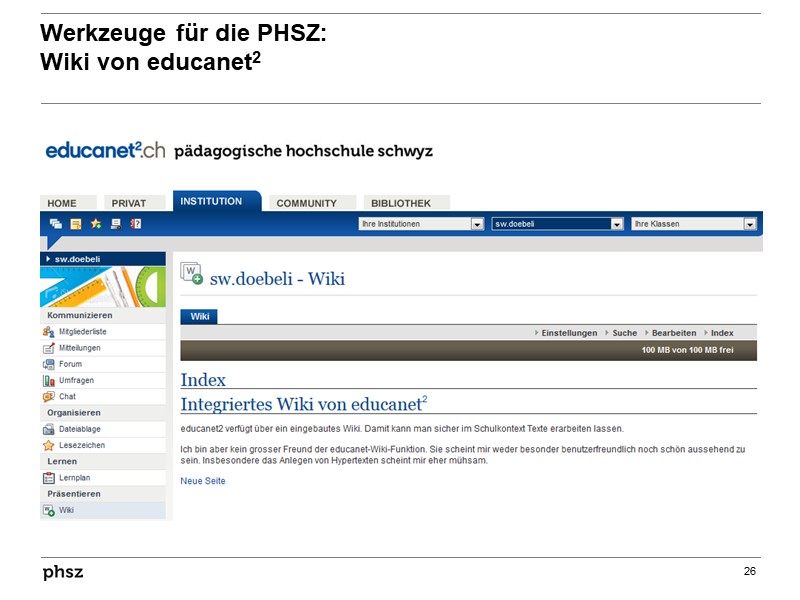  Werkzeuge für die PHSZ: Wiki von educanet2