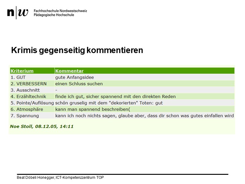 Krimis gegenseitig beurteilen